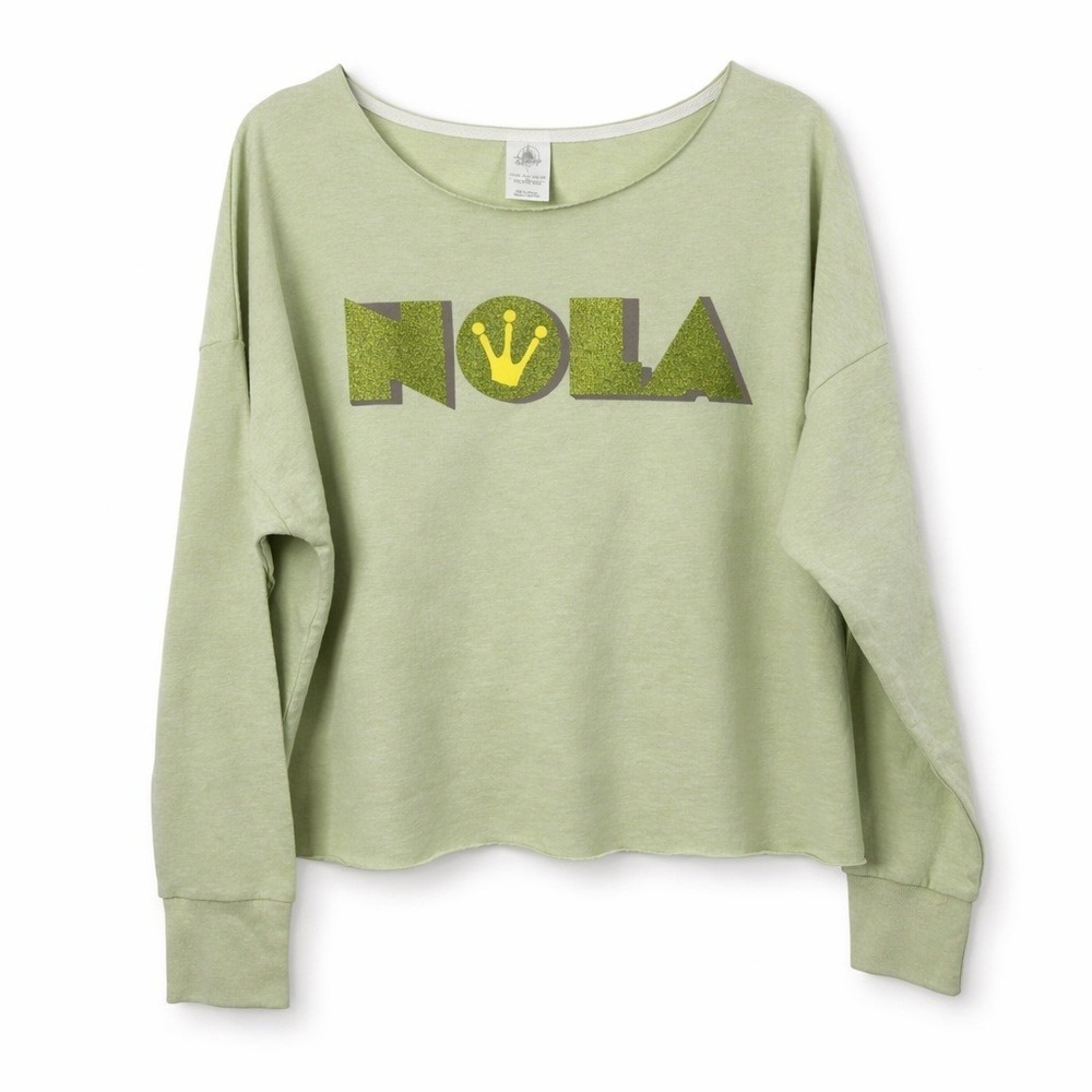 Disney Store Princess and the Frog NOLA Sweatshirt Green L Glitter Crown Tiana